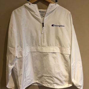 Large White nylon champion windbreaker with hood
